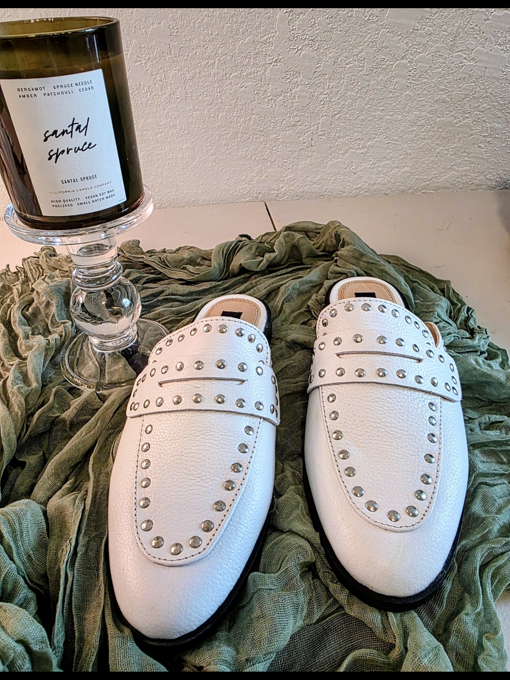 Steve Madden White Studded Leather Mules